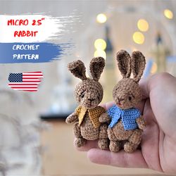 Micro bunny rabbit CROCHET PATTERN PDF, miniature bunny amigurumi pattern, crochet Blythe pet, dollhouse miniature