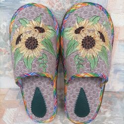 Slippers Sunflower Size 6 - 7  Embroidery Design