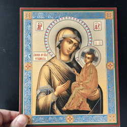 The Tikhvin Mother of God |  Gold and silver foiled icon on wood | Size: 8 3/4"x7 1/4"
