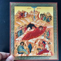 The Nativity of Our Lord Jesus Christ  | Lithography print on wood, Silver and Gold foiled | Size: 8 3/4"x7 1/4"