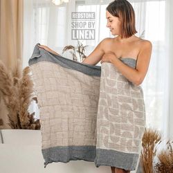 Linen towel 33.85 x 60.23 inches for the bathroom European linen is a thick towel Double-sided jacard weaving