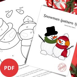 stained glass pattern, christmas suncatcher - two funny snowmen - easy pattern for beginners pdf