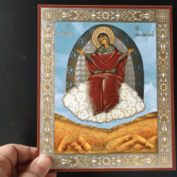 The Mother of God Bread Wrangler |  Gold and silver foiled icon on wood | Size: 8 3/4"x7 1/4"