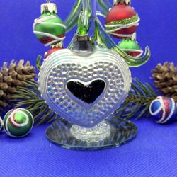 Soviet Vintage Christmas Toy Silver heart. Glass Xmas Decor USSR