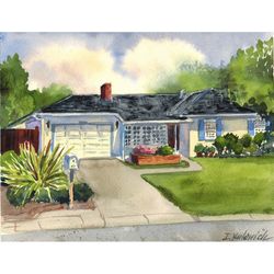 steve jobs garage and parental home. original watercolor painting 7x9''