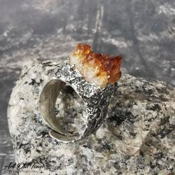 Raw Citrine ring Adjustable ring Sterling silver ring