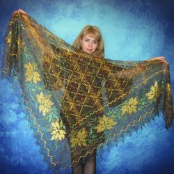 Multicolor embroidered Orenburg Russian shawl, Hand knit cover up, Wool wrap, Handmade stole, Warm bridal cape, Kerchief