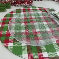 Christmas placemats set of 6,4or2, round placemats washable, placemats for round table, winter place mat, green placemat