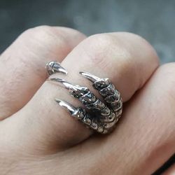 Crow's paw ring.  Silver 925 oxidized silver  spell ring magicians ring