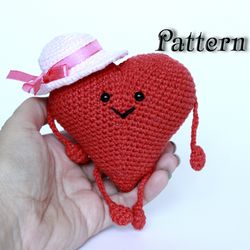 Easy crochet pattern heart amigurumi toy, cute red heart tutorial pdf