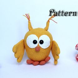Crochet owl pattern amigurumi toy, bird crochet plushie download