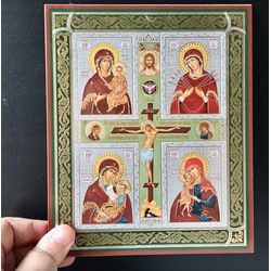 Four Icons of the Mother of God with Crucifixion of Christ  |  Gold and silver foiled icon on wood | Size: 8 3/4"x7 1/4"