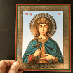 Great Martyr Irene undefined | undefined Gold Foiled Icon On Wood | Size: 8 3/4"x7 1/4"