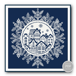 Christmas Cross Stitch Pattern Snowflake Cross Stitch Winter Village Embroidery Pattern PDF Primitive Pattern 142