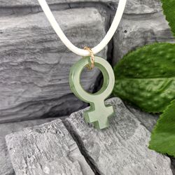 Green jade female sex sign venus symbol pendant, feminist sign  necklace, feminism jewelry,gift for girlfriend.