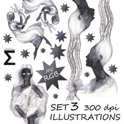 Clipart Illustrations Gemini Cancer Aquarius Eclipse inversion Art drawing patterns Watercolor paintingDIY Make a design