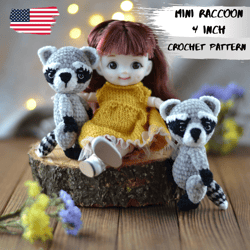 Amigurumi Raccoon CROCHET PATTERN PDF, crochet mini toy, miniature animal toy, tiny teddy Raccoon friend for Blythe