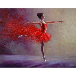 Ballerina Original oil painting Dancer in red dress Home Wall decor Ballet art Expressive painting Princess art