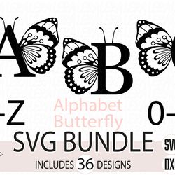 Alphabet Numbers Butterfly Svg, Font Svg, Letter Svg, Numbers Svg, Digital download