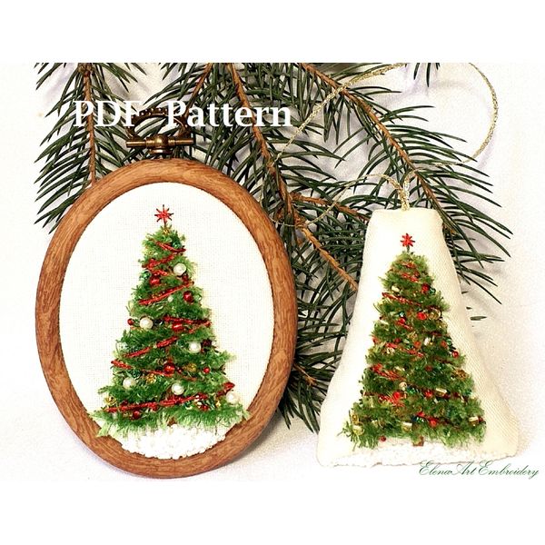 Christmas Tree Embroidery PDF Pattern Download. Small Trees Ornaments. Embroidery Beginner Tutorial. Sewing Christmas Decorations.jpg