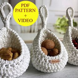 Easy crochet pattern Hanging wall basket Gift handmade Crochet basket pattern Crochet tutorial Pdf download Pdf pattern