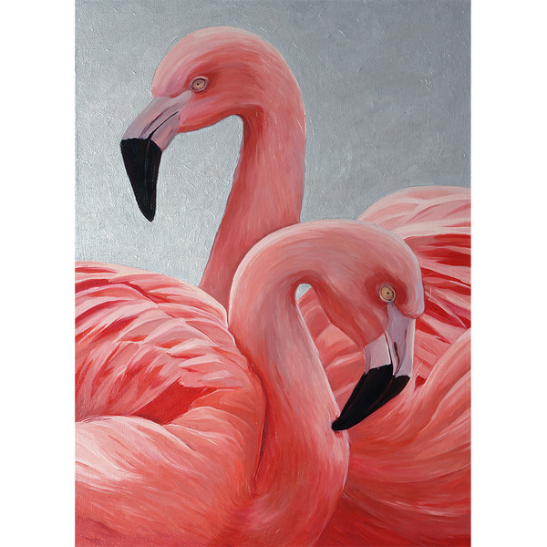 Flamingo on silver background oil painting on canvas 1.jpg