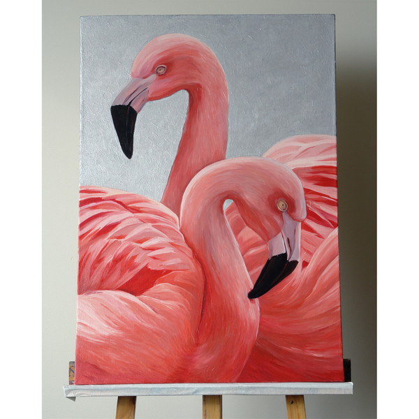 Flamingo on silver background oil painting on canvas a.jpg