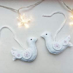 peace dove christmas ornaments, white dove, set of 2 christmas ornaments, ready to ship