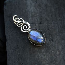 Pendant with labradorite in elven style made of nickel silver gift for her