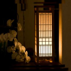 Japanese table night light lantern made of wood and shoji paper
