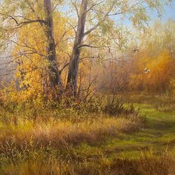 "Autumn Light" oil painting. 75*115 cm (29.53*45.28 inches).