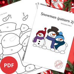 Stained Glass Pattern, Christmas Suncatcher - Family of Snowmen - PDF Digital Download For your Christmas gift