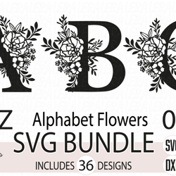 Alphabet Numbers Flowers Svg, Font Svg, Letter Svg, Digital download
