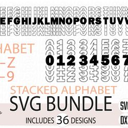 Stacked Alphabet Svg, Alphabet Svg, Numbers Svg, Font Svg, Letter Svg, Digital download
