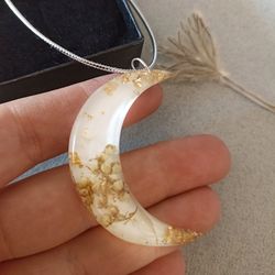 Moon resin necklace White Moon flower pendant