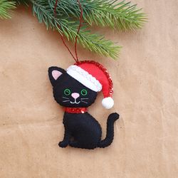Black cat, cat Christmas decoration, Christmas Tree, Kitten in Santa Hat, cat ornament