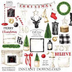Merry Christmas Set Clip Art. Christmas Tree, Lantern. Holiday, Hand Drawn Graphics, Digital Download. OliArtStudioShop