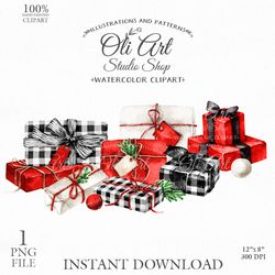 Merry Christmas Gift Box Clip Art. Holiday, Hand Drawn Graphics, Digital Download. OliArtStudioShop