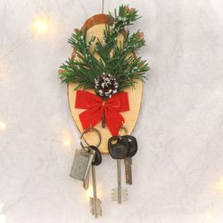 Wall key rack. Wall key holder. Handmade key organizer. Wooden wall hook. Key hook for wall. Christmas wall decor