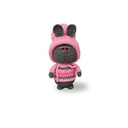 A gray rabbit with glasses and a pink hat, a Christmas gift for a child, a colleague