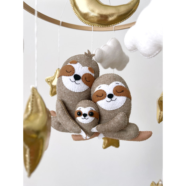 sloth family baby mobile
