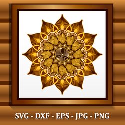 Sunflower Mandala SVG, 3D layered cut files for laser CNC cutting machine, abstract golden flower pattern for DIY craft
