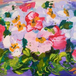 flower white red bouquet abstract art painting original artist svinar oksana