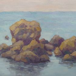 "Crab Island" Oil Painting Original Art Seascape Landscape Small Picture