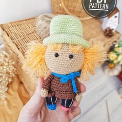Amigurumi Mad Hatter doll crochet pattern. Mini cartoon doll pattern
