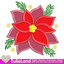 Merry Christmas Red  Poinsettia Flower Winter 1st Christmas Baby Santa Design applique for Machine Embroidery