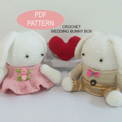 pdf pattern, crochet wedding bunny box, patterns&tutorials, diy crochet pattern, crochet wedding gift