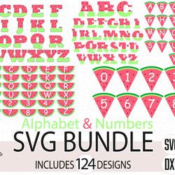 watermelon alphabet svg, watermelon numbers svg, summer fruit svg, digital download
