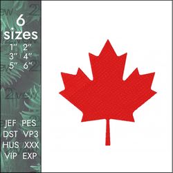 maple leaf embroidery design, canada symbol, 6 sizes
