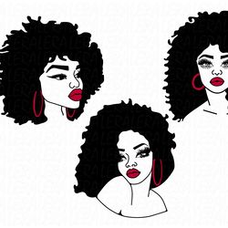 afro woman svg, beautiful african american female svg, afro svg, digital download